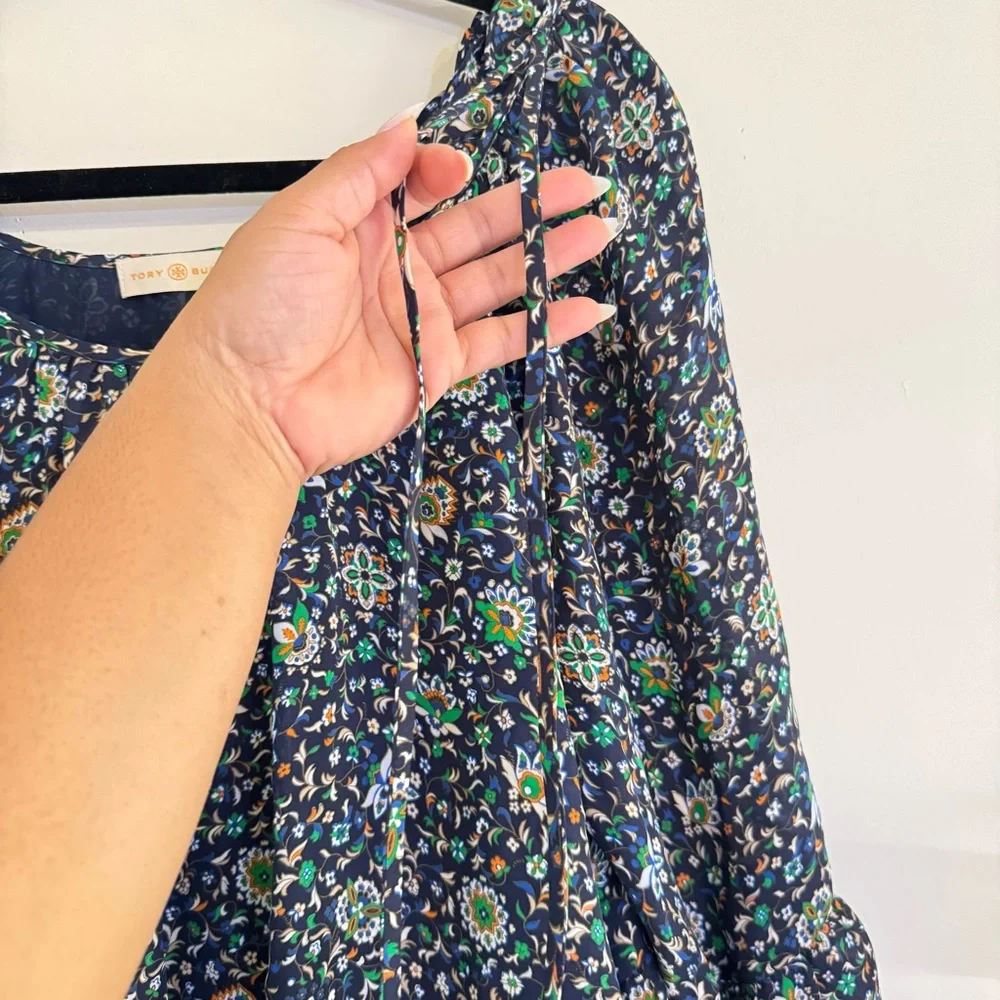 Tory Burch Navy Blue Flora Ruffle Womens Mini Dress Size 4 - Picture 7 of 15